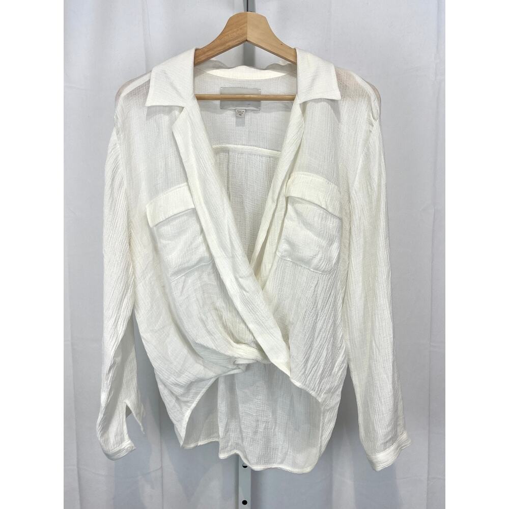 BROCHU WALKER M The Finn Blouse Surplice Wrap Long Sleeve Crinkle Gauze White